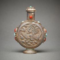 Chinese Silver Snuff Bottle with Stones