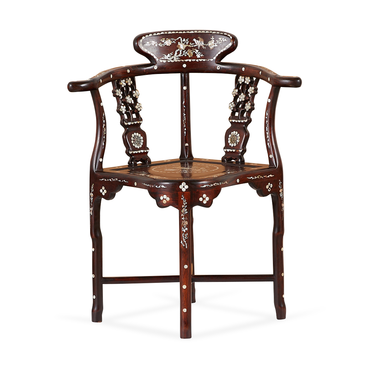 Chinese Rosewood Mother-of-Pearl Corner Chair - Image 3 of 13