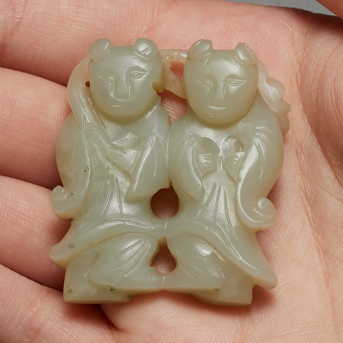 Chinese Carved Jade Pendant of Twins - Image 5 of 5