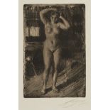 Anders Zorn "Anna Doing Her Hair" Etching 1906