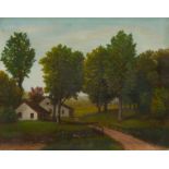 Barton S. Hays Oil Landscape Painting with Houses