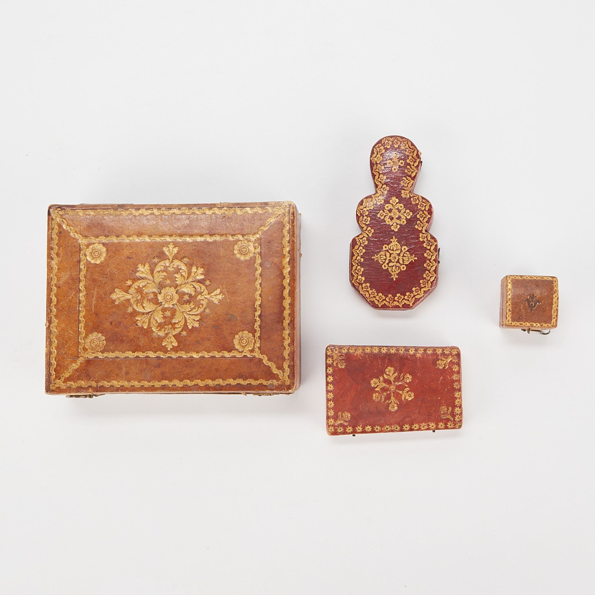 4 19th c. Italian Tooled Leather Jewelry Boxes - Bild 8 aus 13