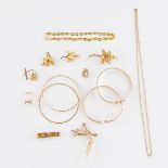 Group 14 Pcs Gold & Gold Tone Jewelry