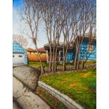 Rod Massey "Blue House Behind Trees" Painting