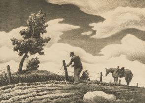 Thomas H. Benton "The Fence Mender" Lithograph