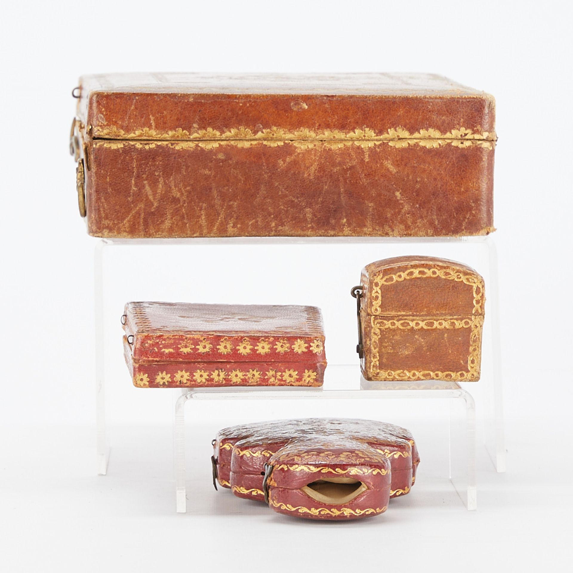 4 19th c. Italian Tooled Leather Jewelry Boxes - Bild 6 aus 13