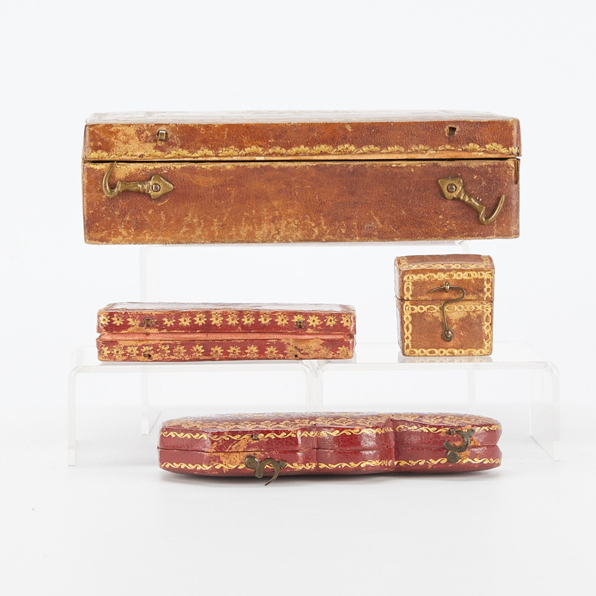 4 19th c. Italian Tooled Leather Jewelry Boxes - Bild 3 aus 13