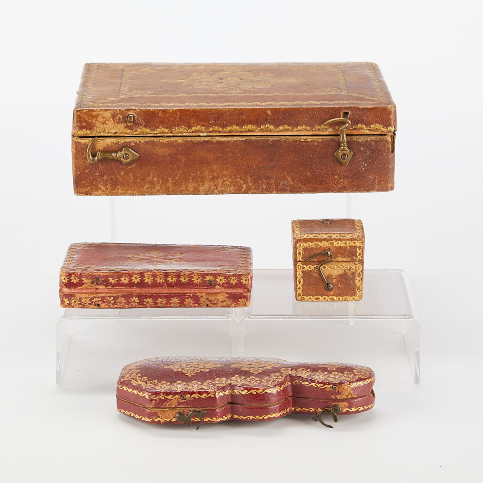 4 19th c. Italian Tooled Leather Jewelry Boxes - Bild 2 aus 13