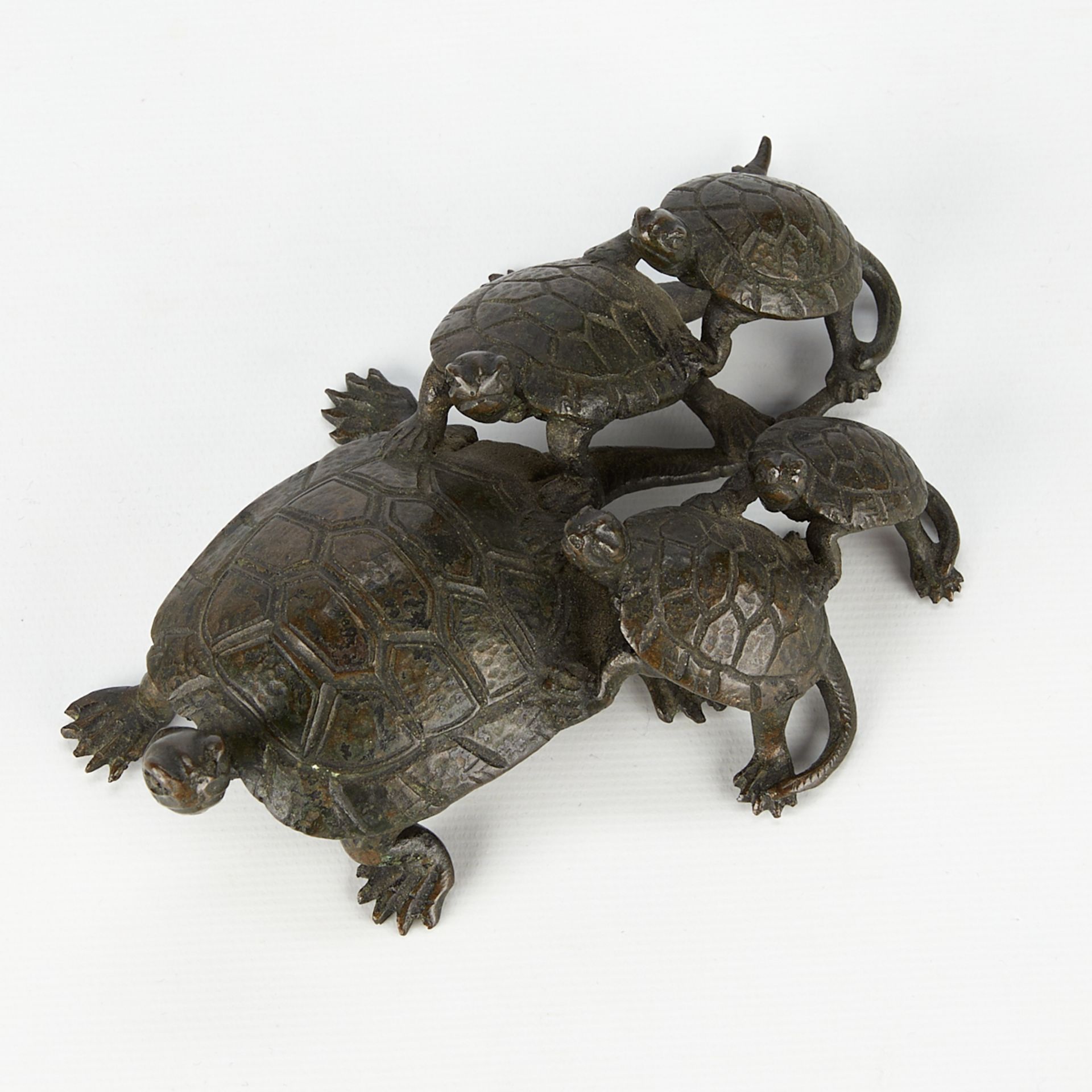 Late 19th c. Japanese Meiji Bronze Turtles Okimono - Image 7 of 9