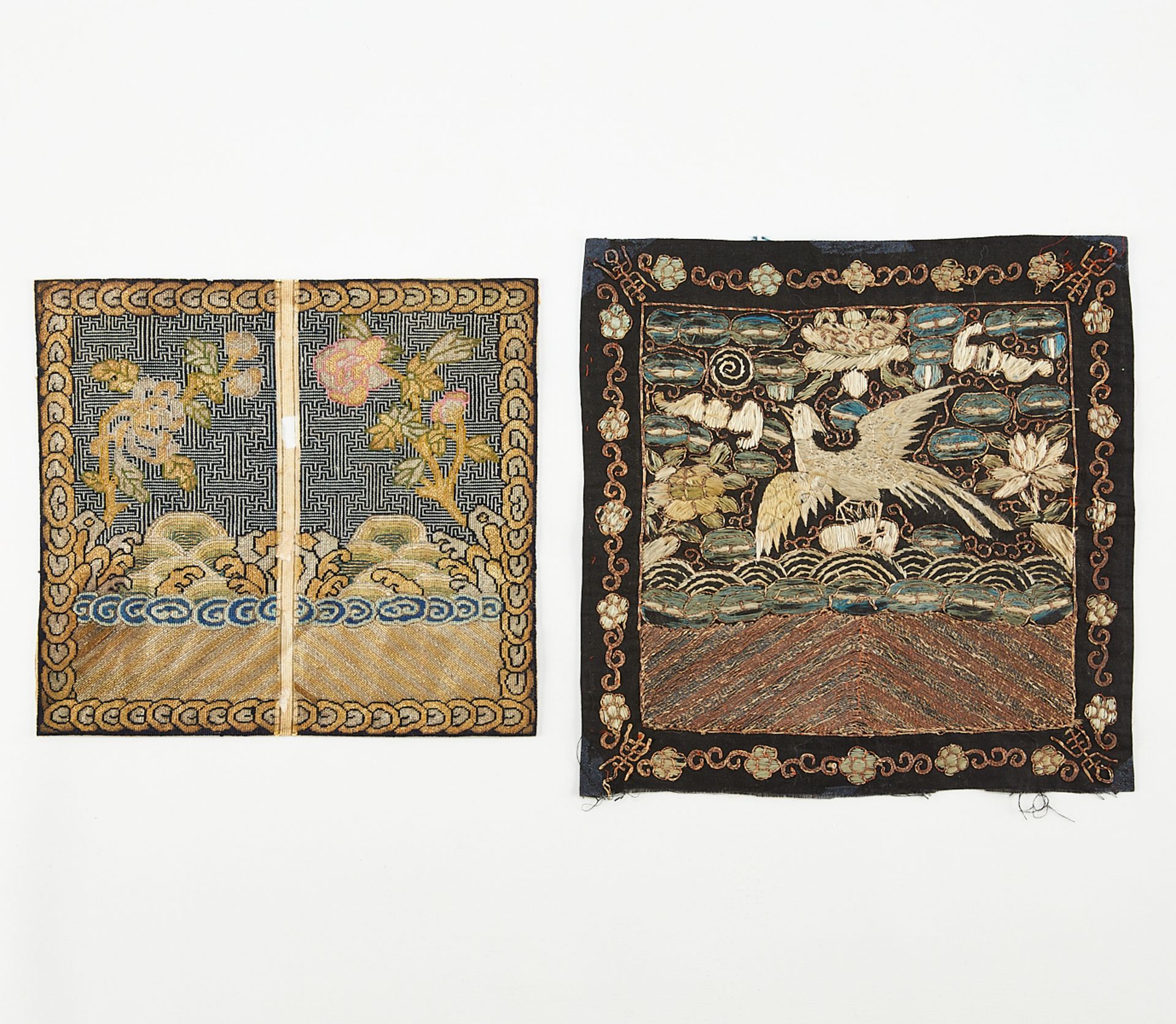 2 19th c. Chinese Silk Embroidered Rank Badges