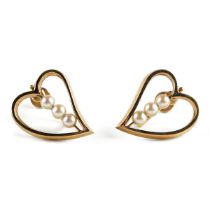 14k Yellow Gold Pearl Heart Earrings