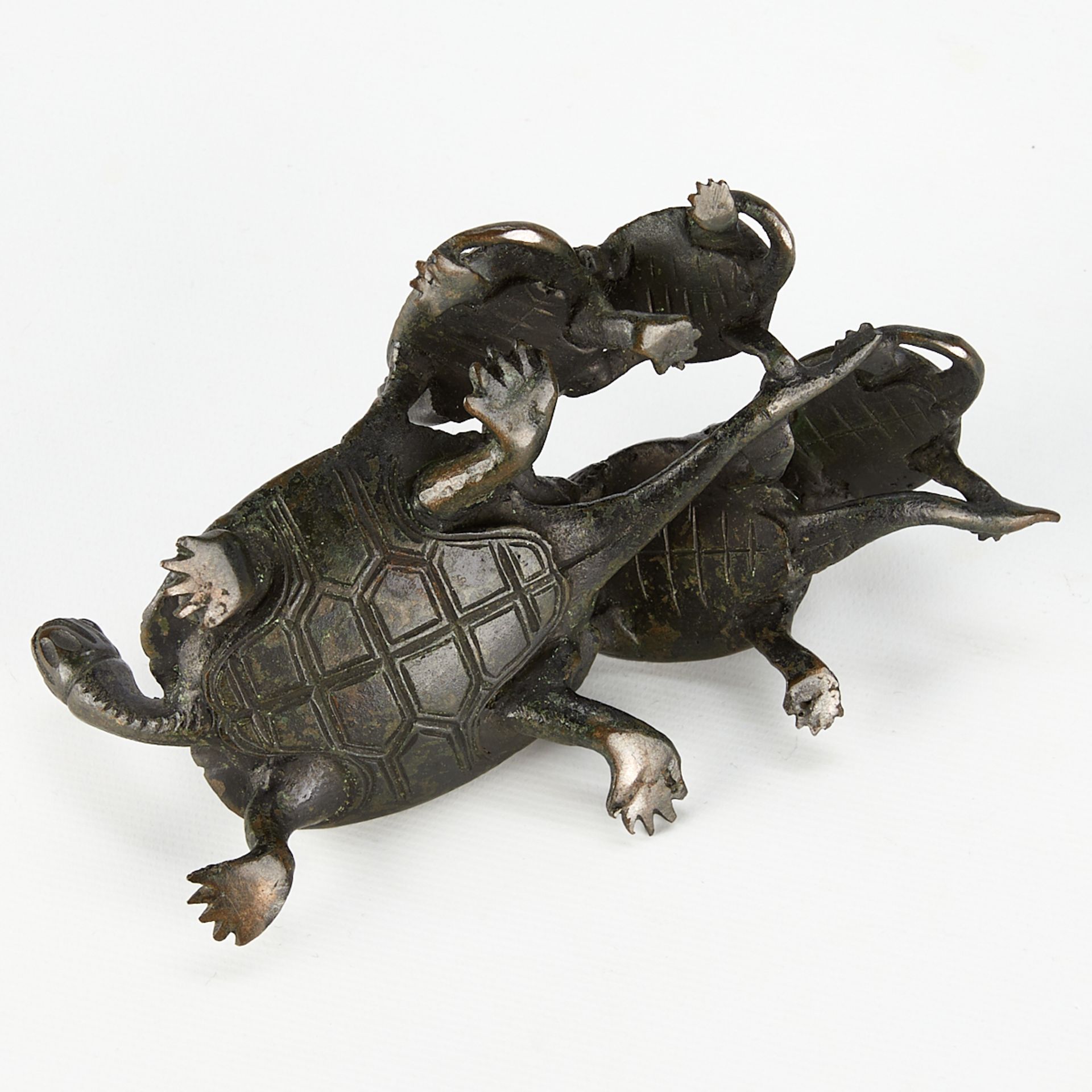 Late 19th c. Japanese Meiji Bronze Turtles Okimono - Image 8 of 9
