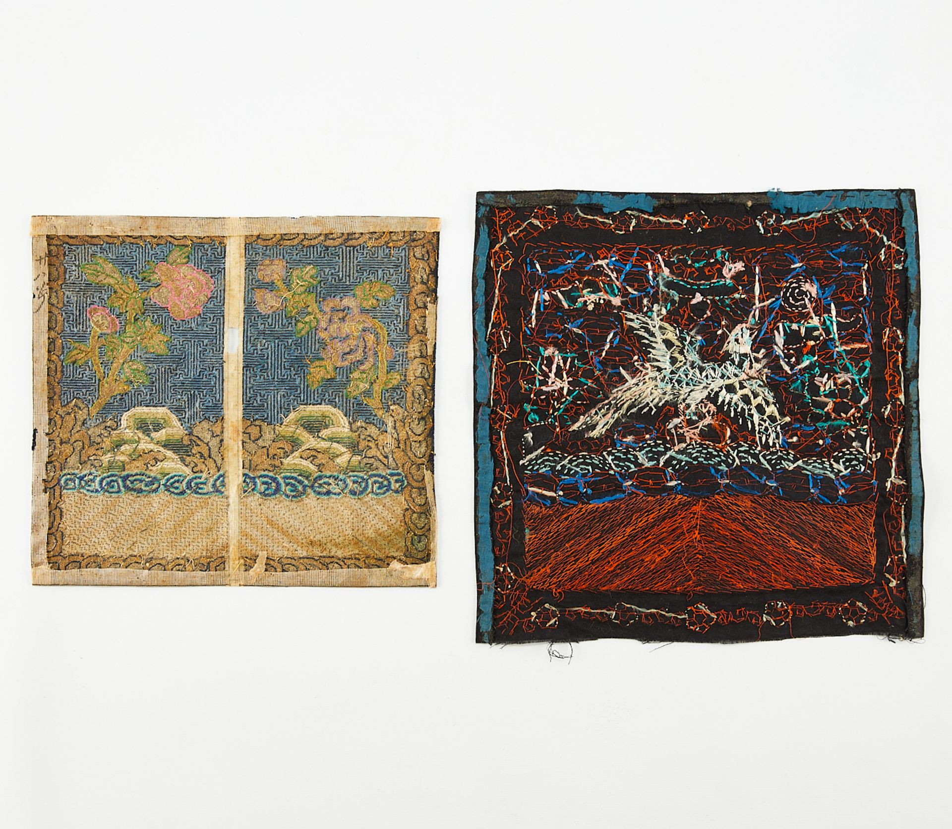 2 19th c. Chinese Silk Embroidered Rank Badges - Image 3 of 9