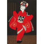 Kaoru Kawano "Dancing Figure (Kamuro)" Woodblock