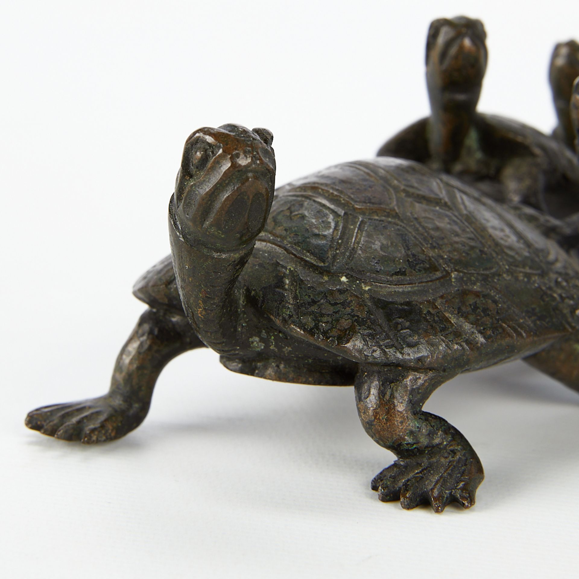 Late 19th c. Japanese Meiji Bronze Turtles Okimono - Image 2 of 9