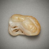 Chinese Jade Pebble Toggle of Cicadas & Bat