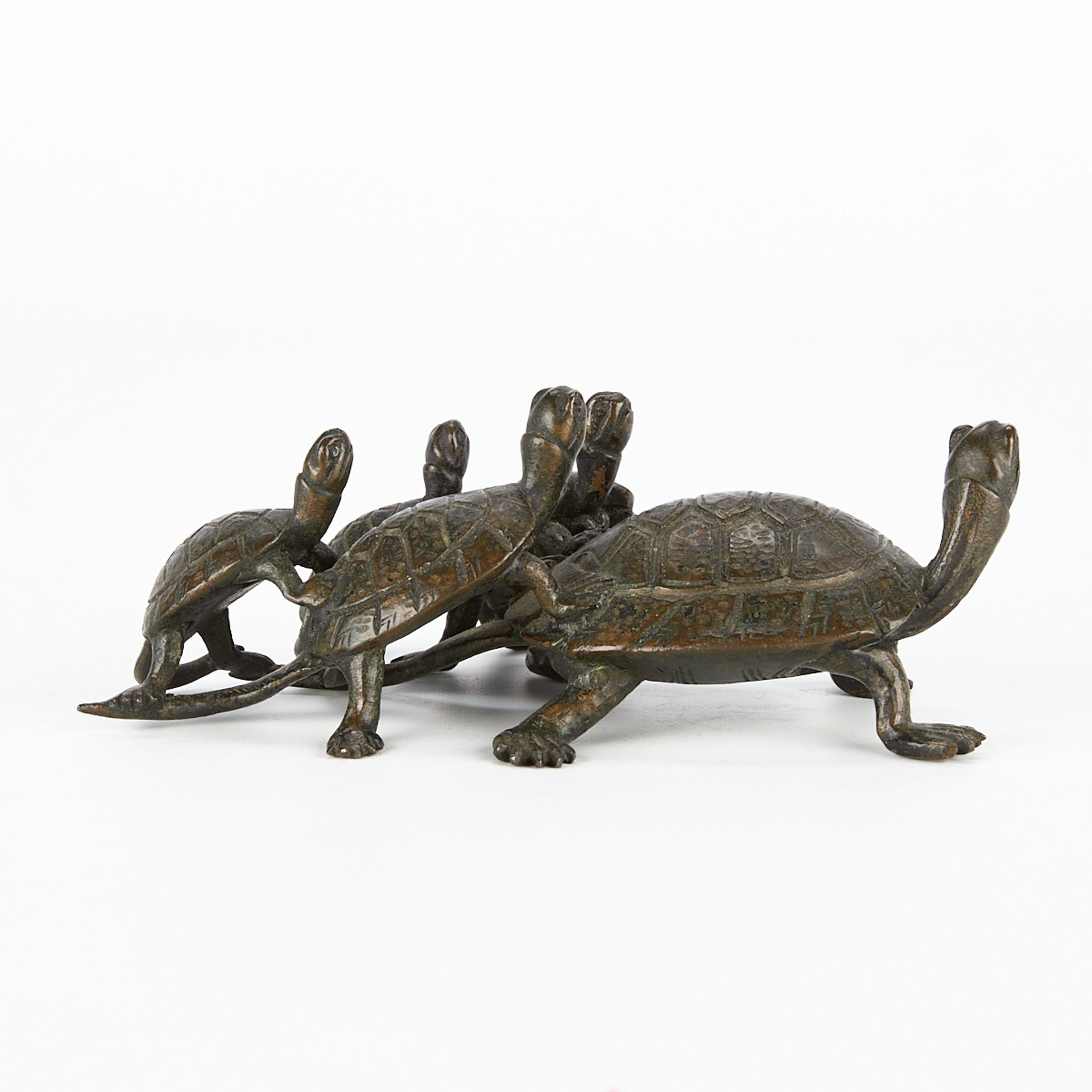 Late 19th c. Japanese Meiji Bronze Turtles Okimono - Image 5 of 9