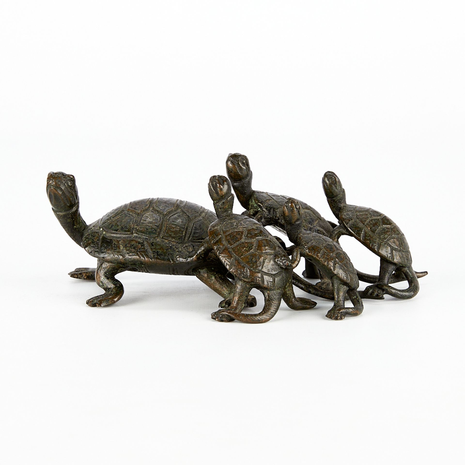 Late 19th c. Japanese Meiji Bronze Turtles Okimono - Image 3 of 9