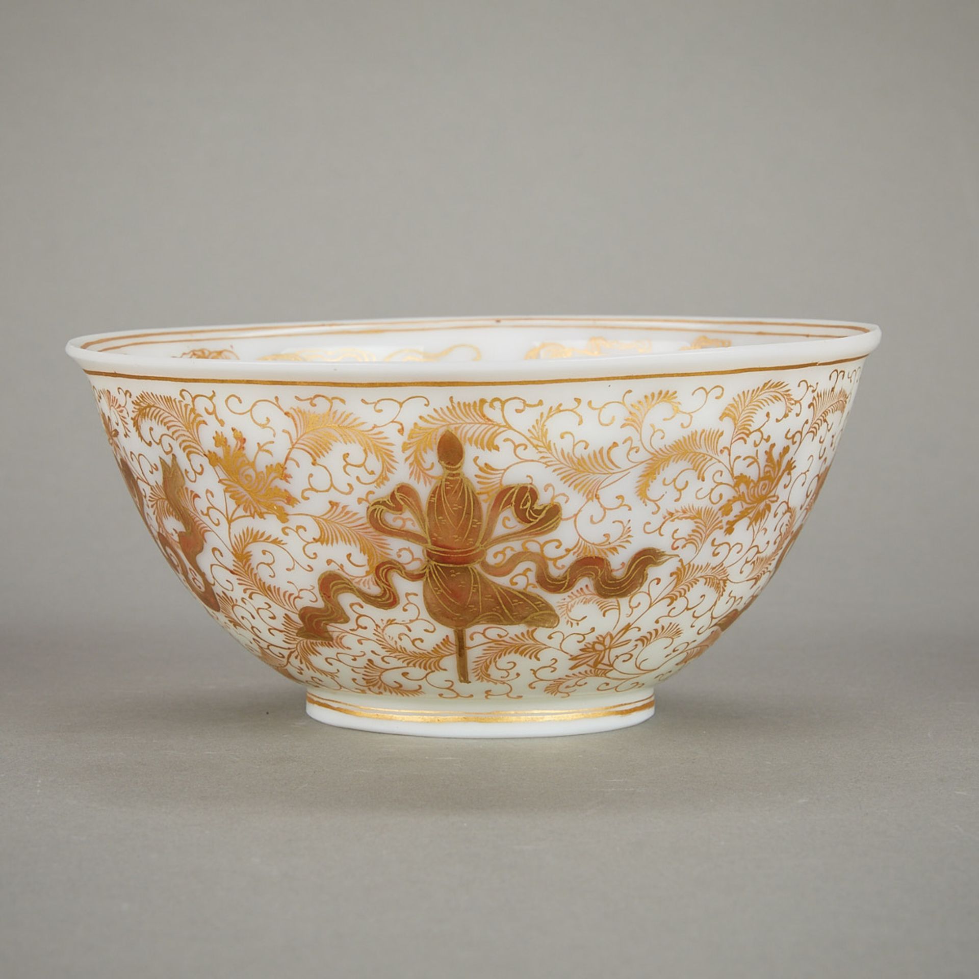 Rare Chinese Gilt Semi-Opaque White Glass Bowl - Image 5 of 16