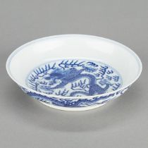 Chinese Jiaqing Blue & White Dragon Dish