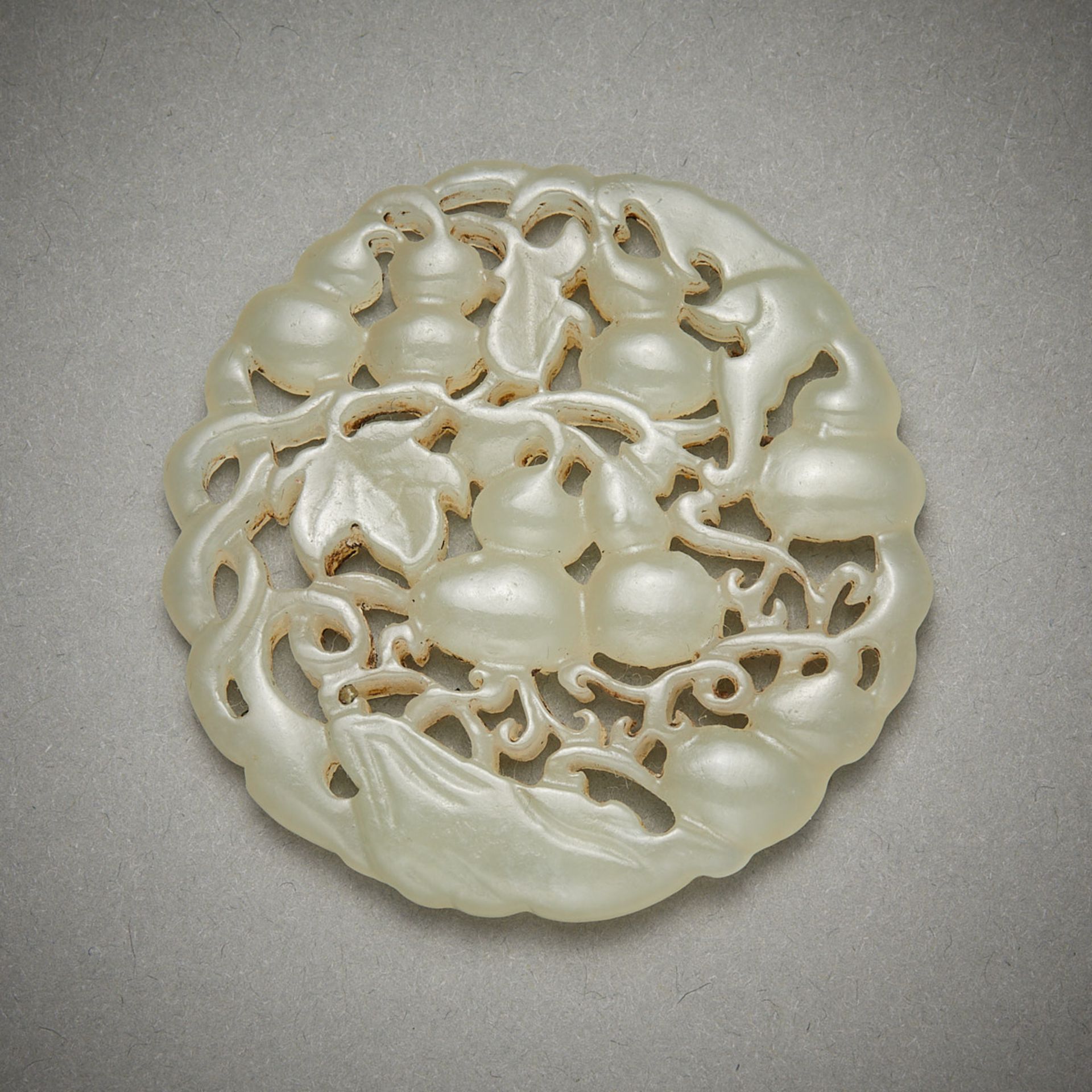 Chinese Carved Jade Disc w/ Gourds - Bild 3 aus 5