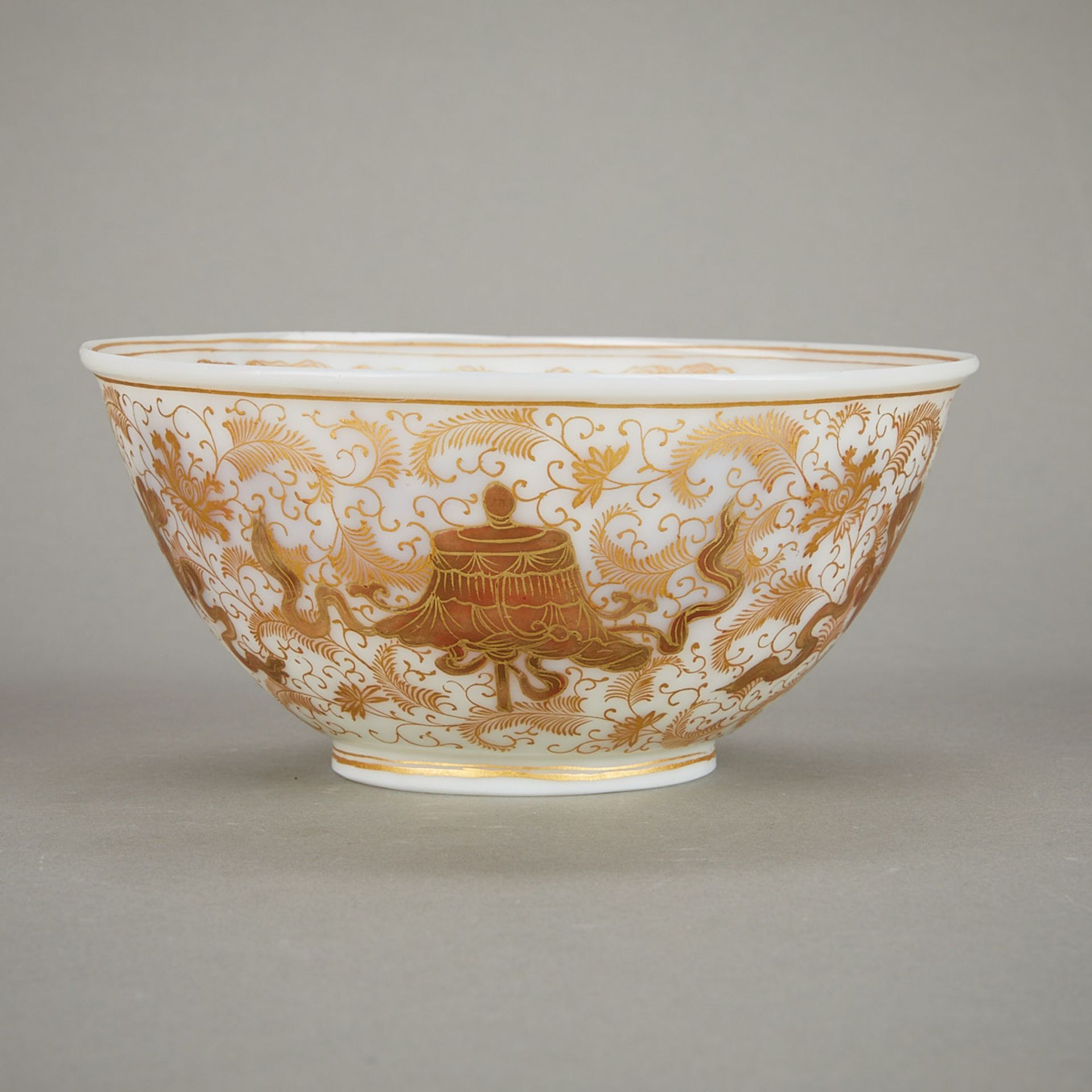 Rare Chinese Gilt Semi-Opaque White Glass Bowl - Image 3 of 16