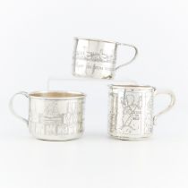 3 Sterling Silver Children's Mugs