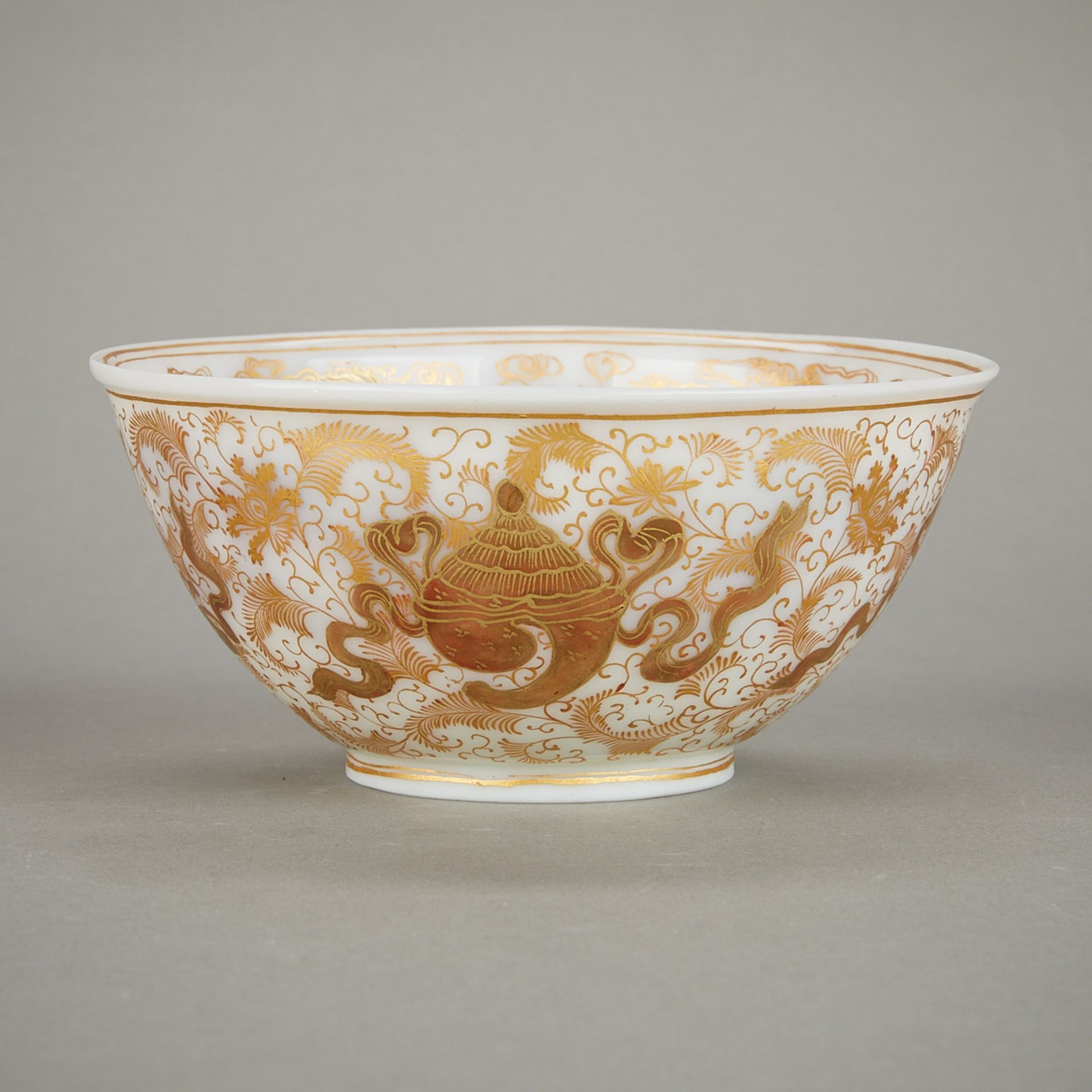 Rare Chinese Gilt Semi-Opaque White Glass Bowl - Image 4 of 16