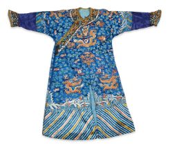 19th c. Chinese Silk Embroidered Dragon Robe