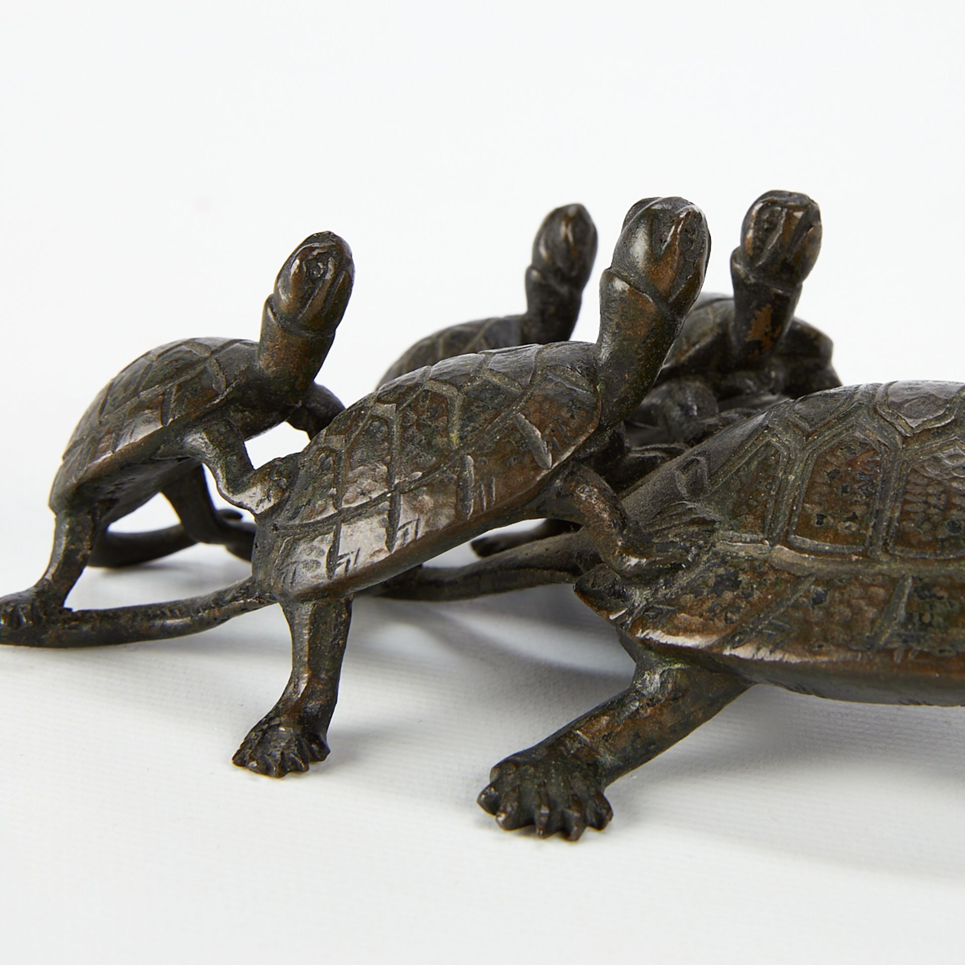 Late 19th c. Japanese Meiji Bronze Turtles Okimono - Image 9 of 9