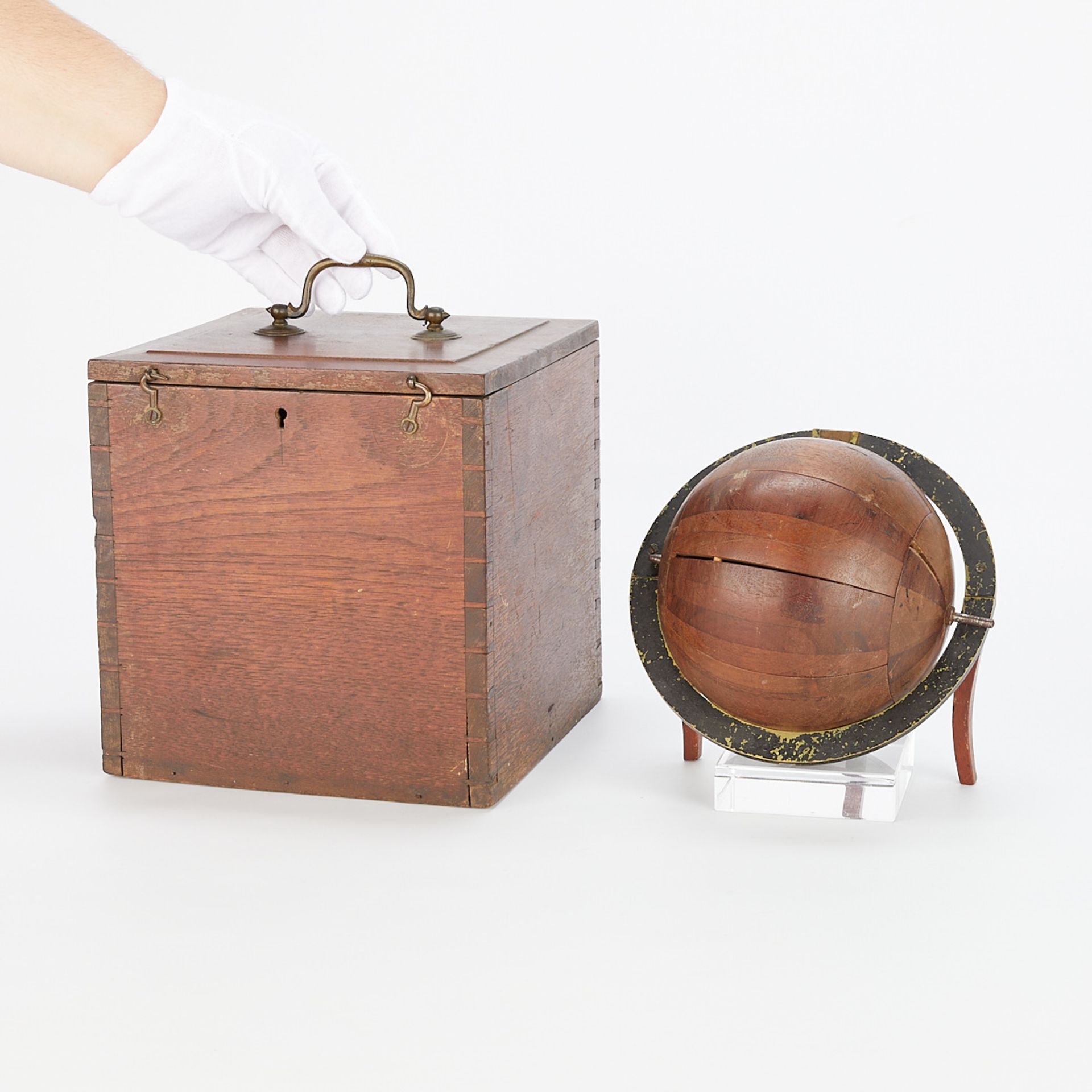 Vintage Wooden Sphere or Globe with Case