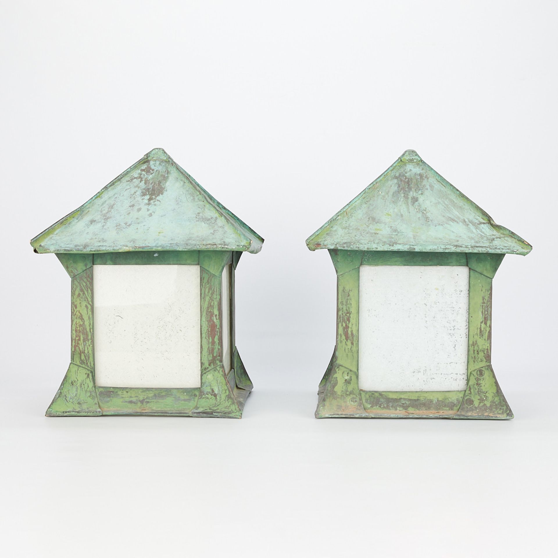 Pair Arts & Crafts Patinated Copper Lanterns - Image 4 of 10