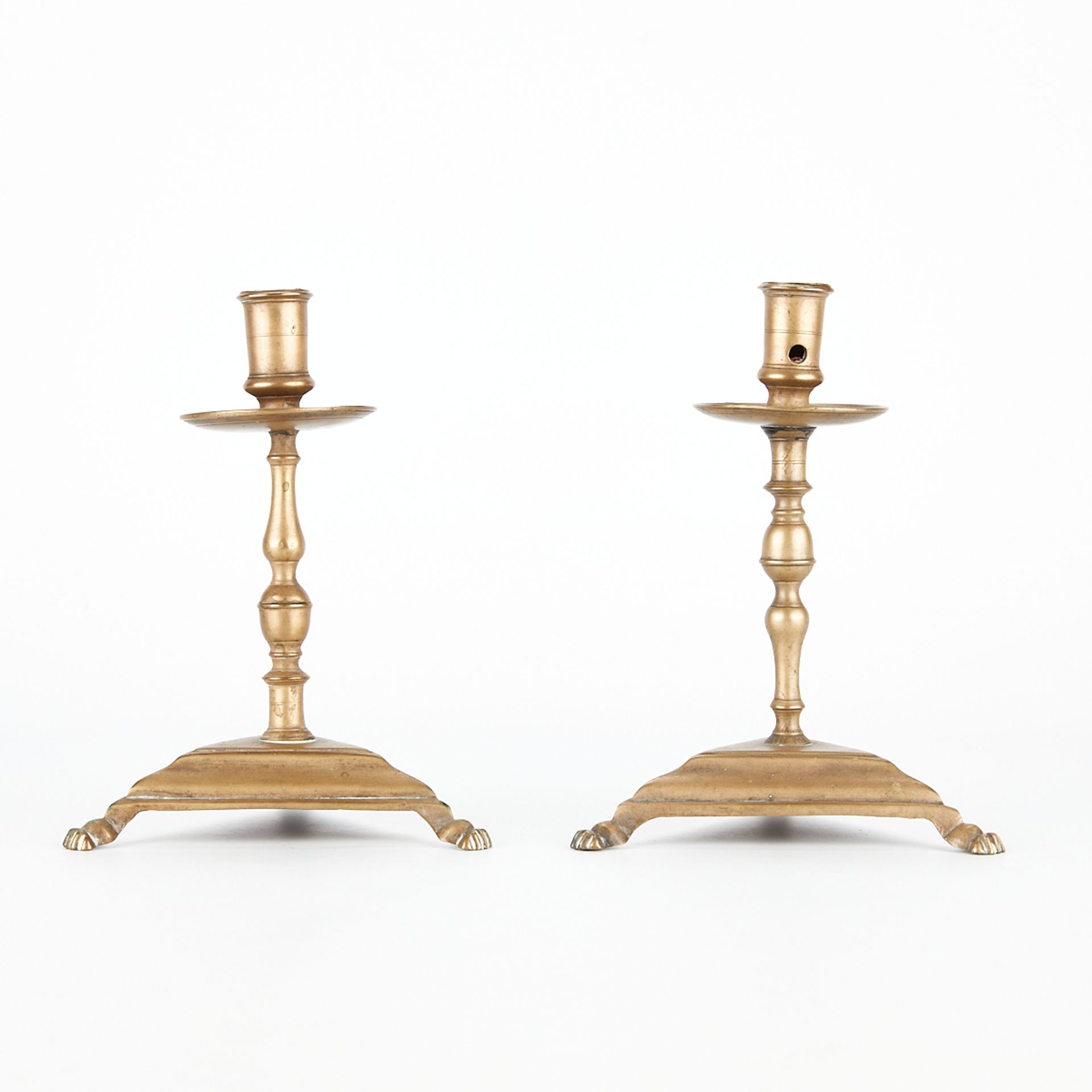Pair of 17th c. Brass Spanish Candlesticks - Image 3 of 8