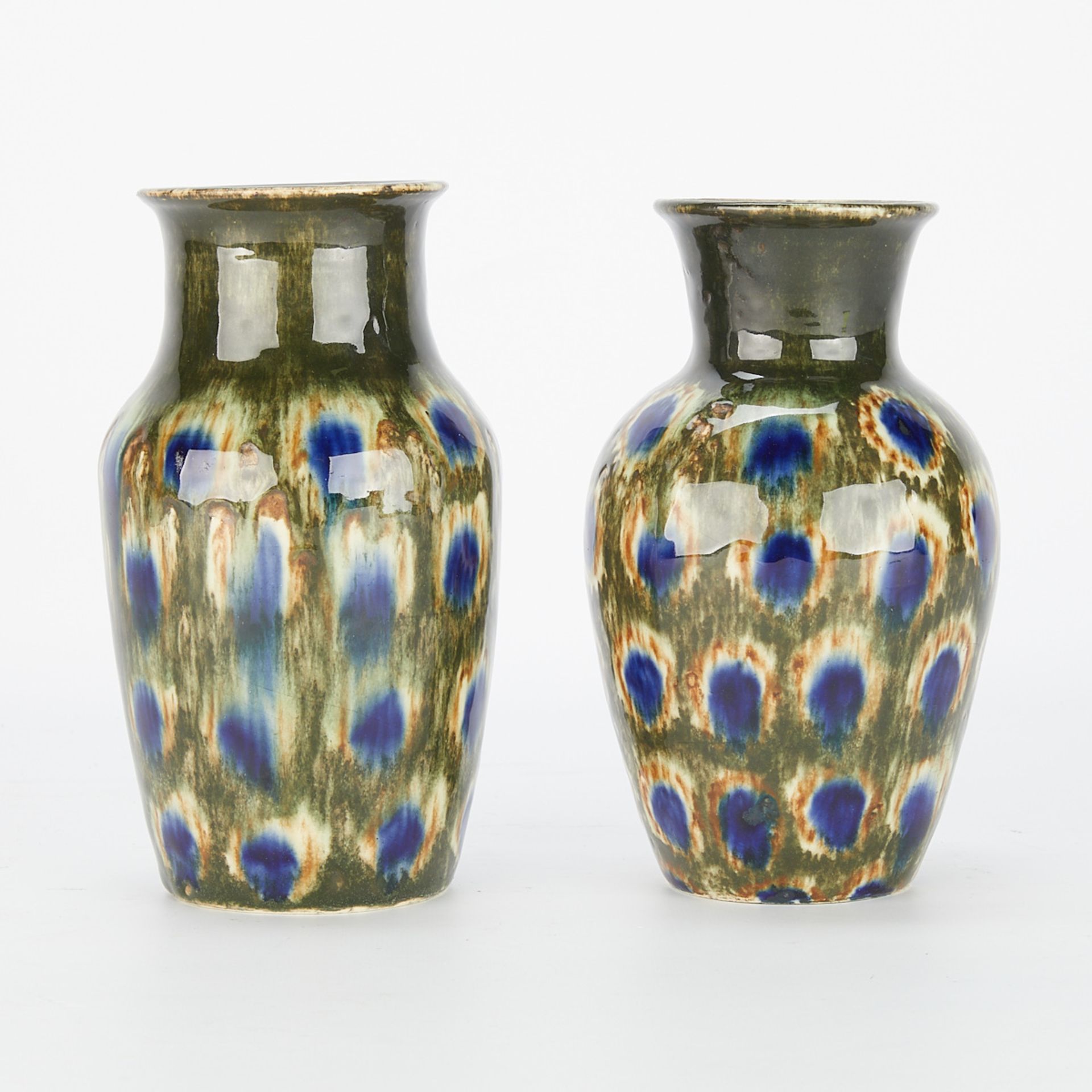 2 Attrib. F. Festersen Jugenstil Peacock Vases