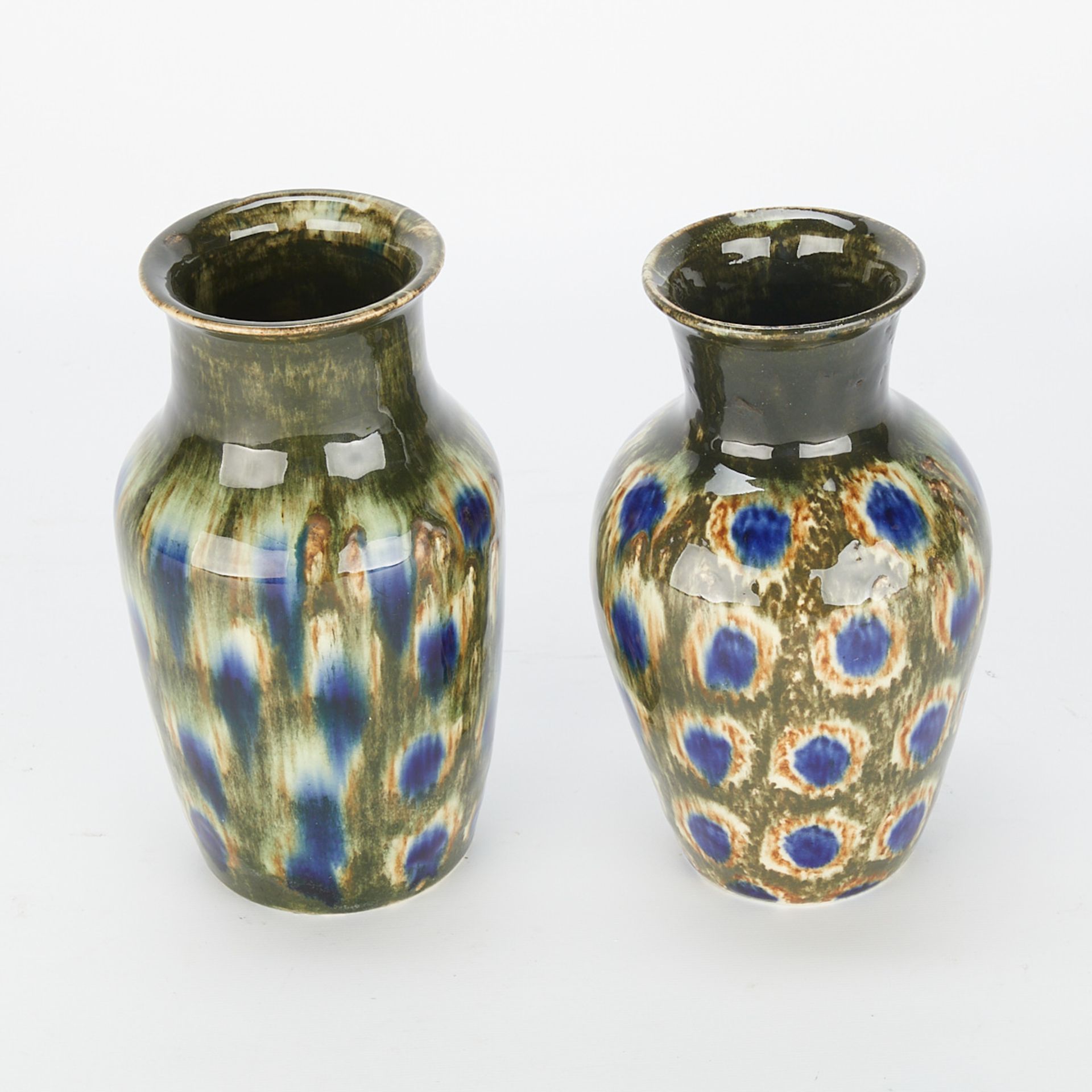 2 Attrib. F. Festersen Jugenstil Peacock Vases - Image 5 of 9