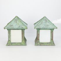 Pair Arts & Crafts Patinated Copper Lanterns