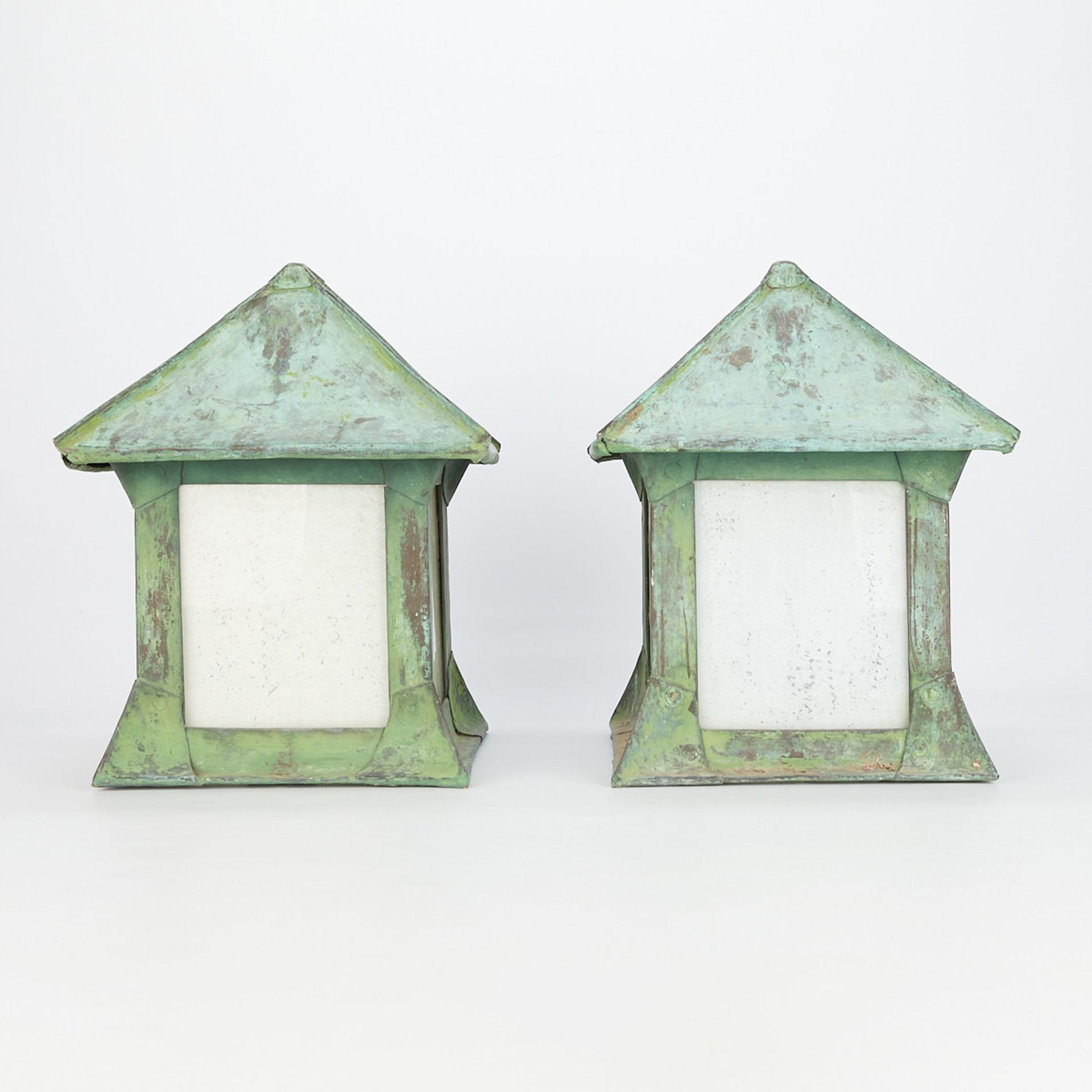 Pair Arts & Crafts Patinated Copper Lanterns - Image 3 of 10