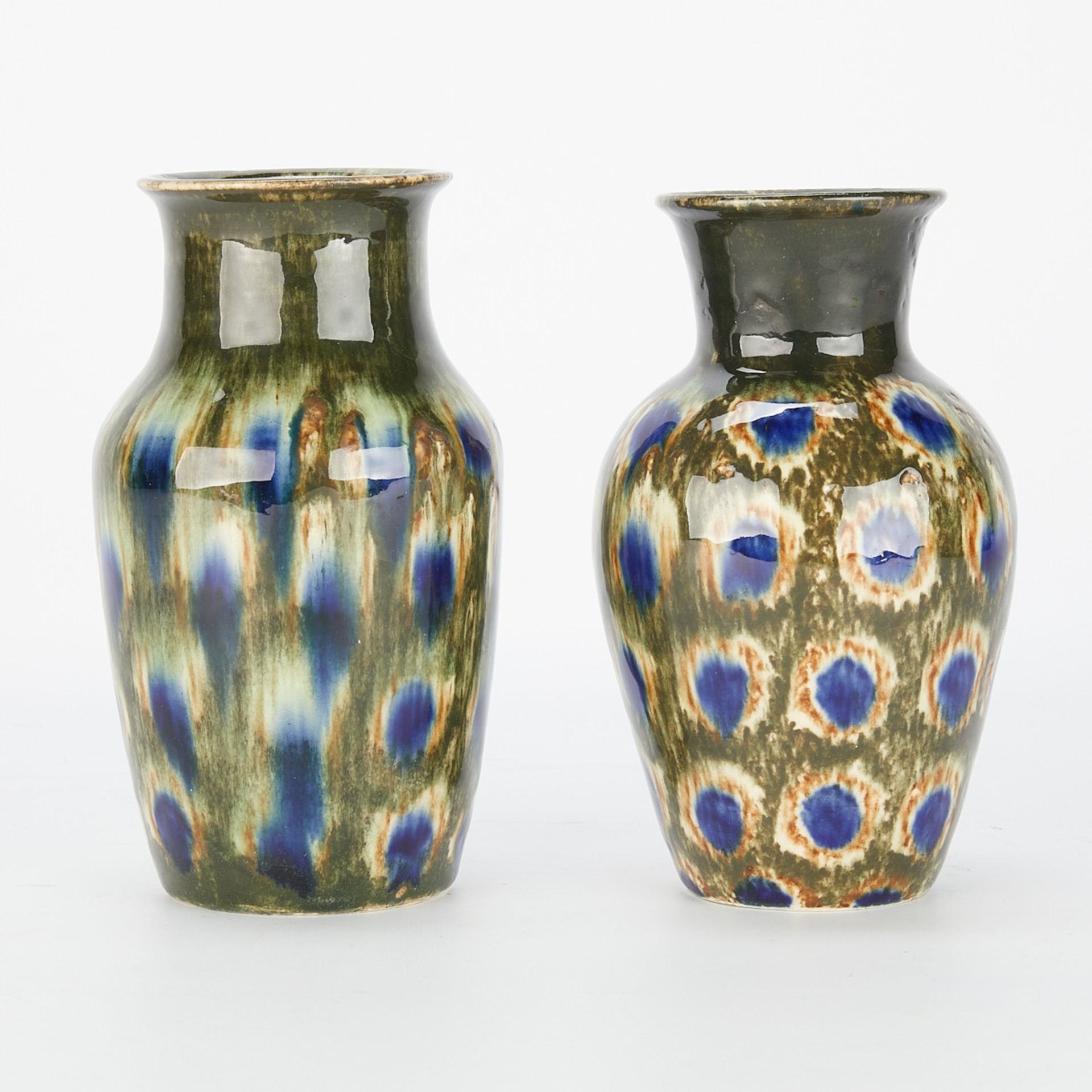 2 Attrib. F. Festersen Jugenstil Peacock Vases - Image 4 of 9