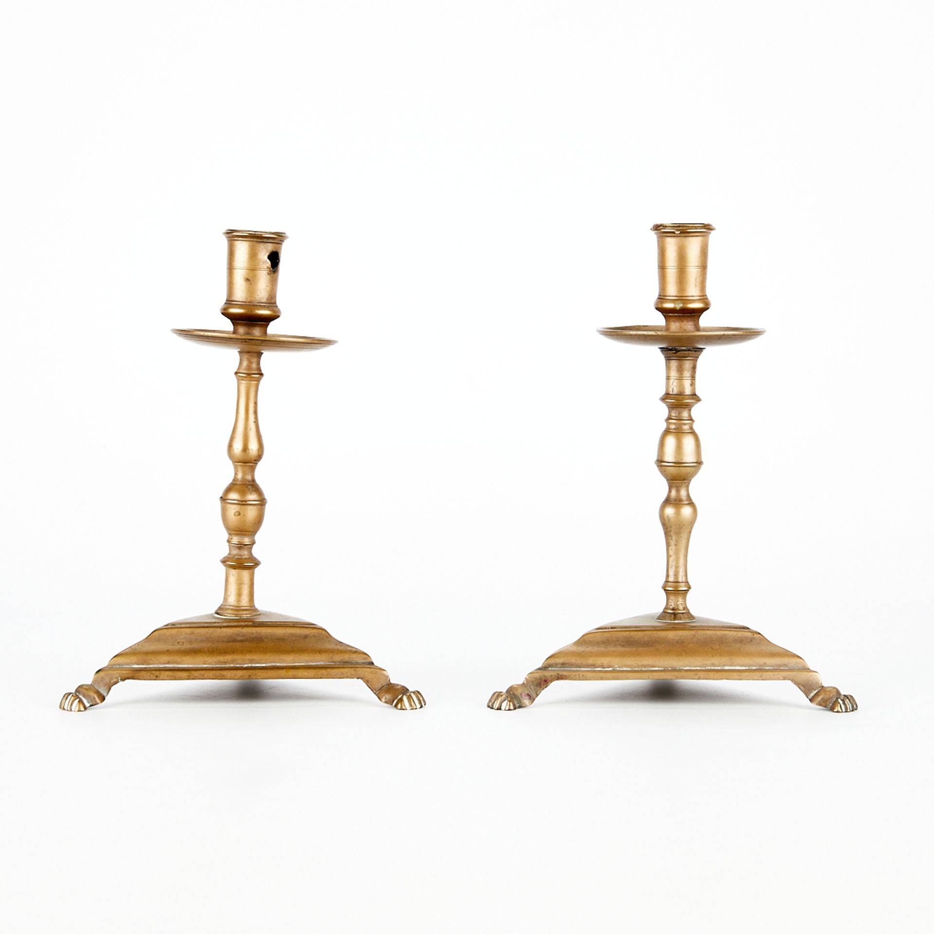 Pair of 17th c. Brass Spanish Candlesticks - Image 4 of 8