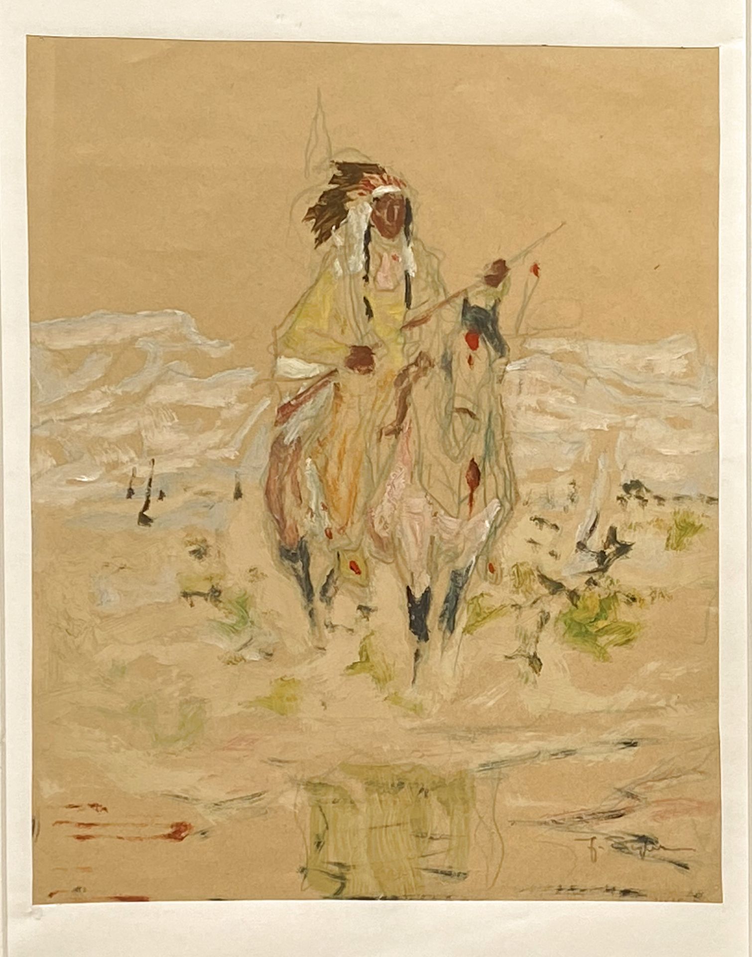 Julius Seyler, Bewaffneter Indianer - Häuptling zu Pferd - Bild 2 aus 2