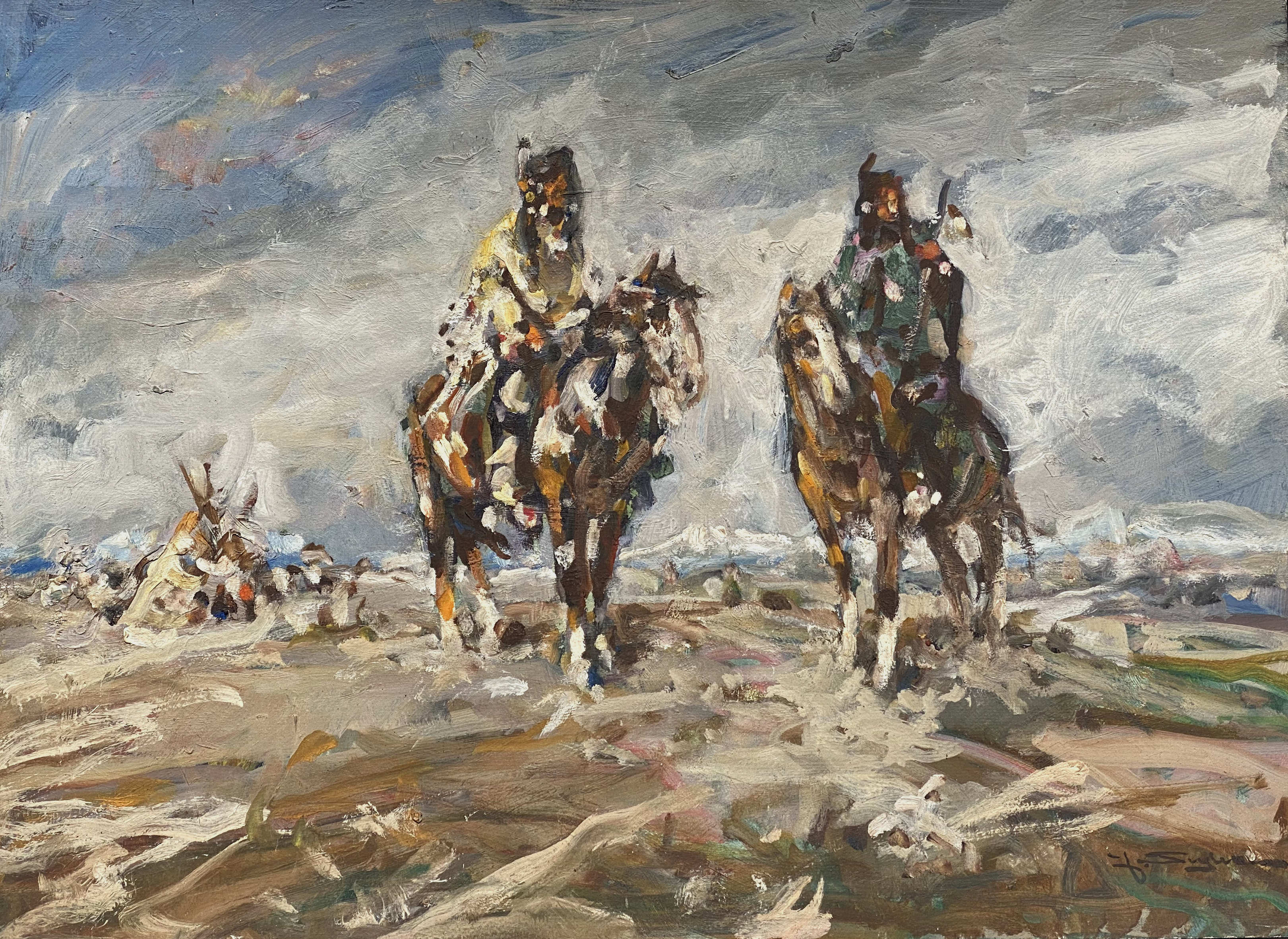 Julius Seyler, Zwei spähende Schwarzfuß-Indianer zu Pferd