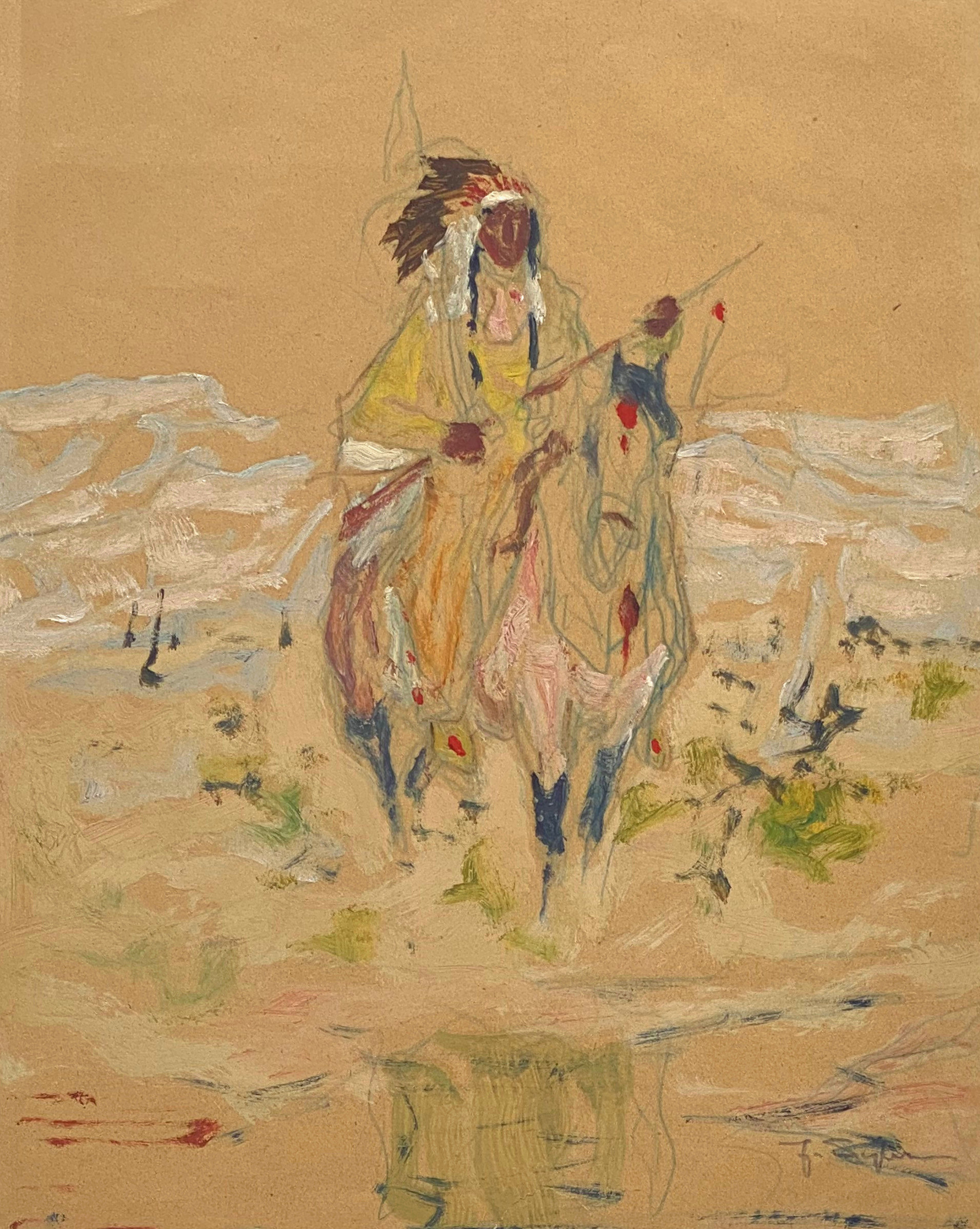 Julius Seyler, Bewaffneter Indianer - Häuptling zu Pferd