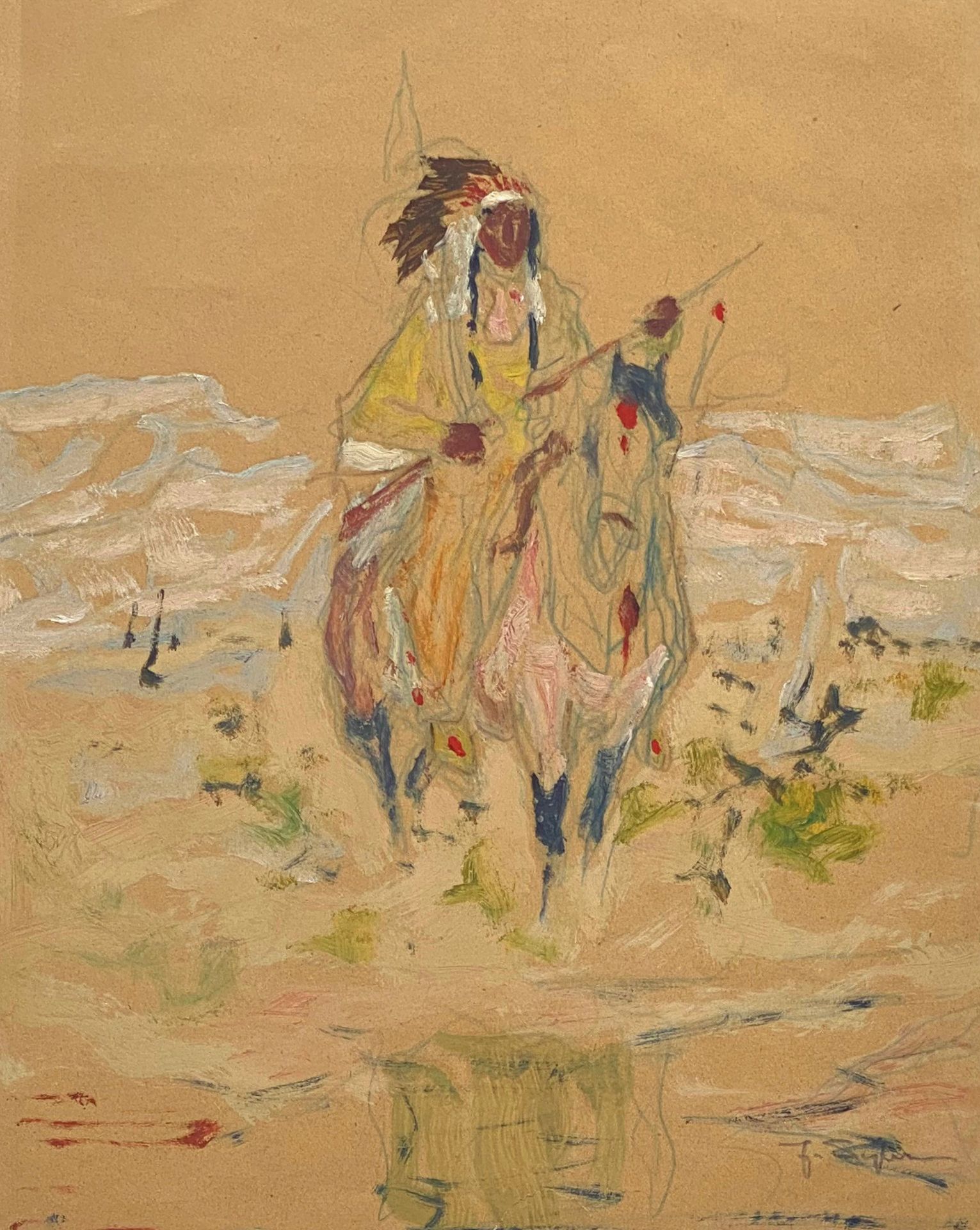 Julius Seyler, Bewaffneter Indianer - Häuptling zu Pferd
