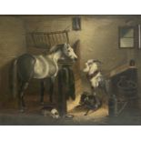 Idyll im Stall mit Ziegen, Pferd und Katze (um 1830)