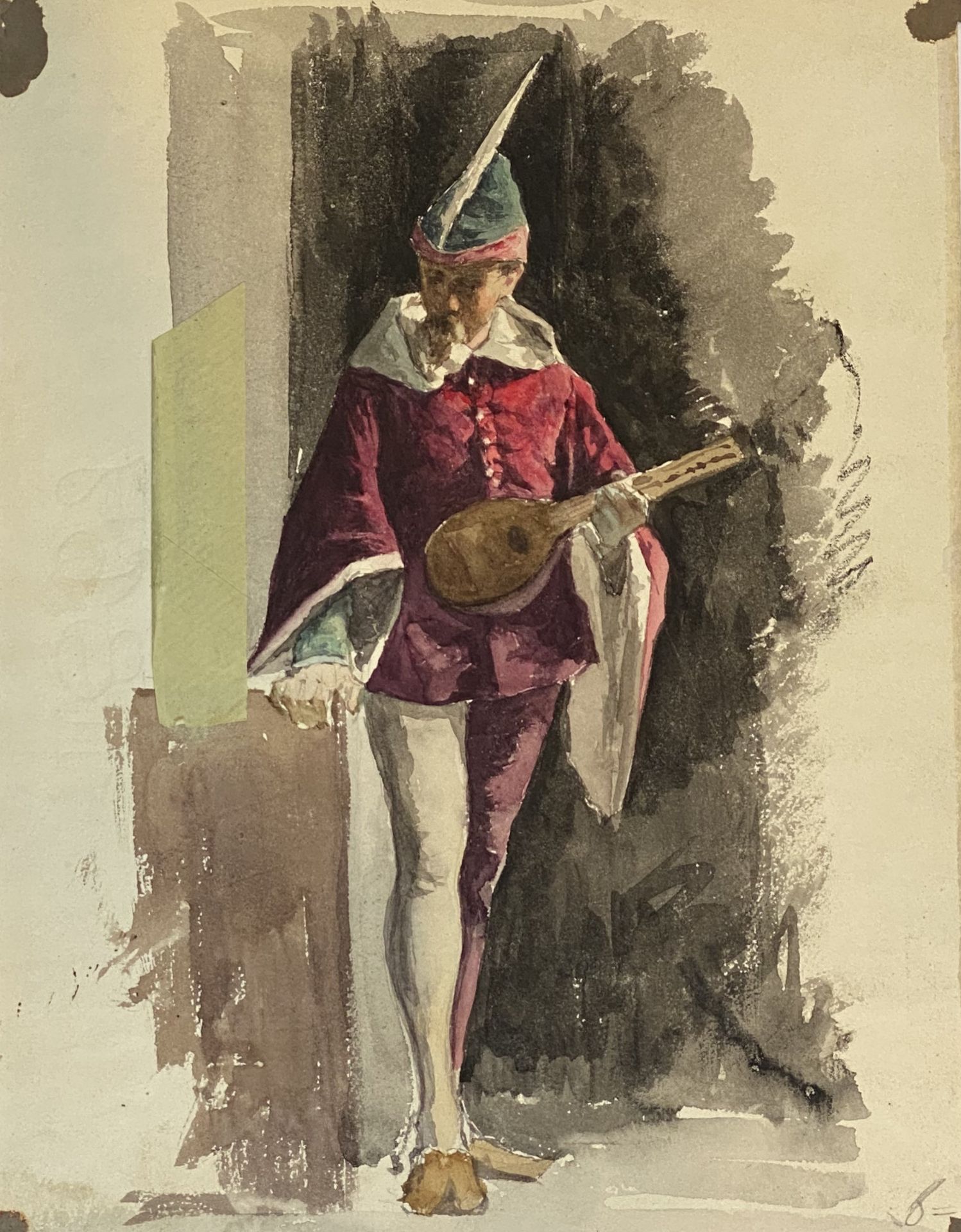 Paar Charakter - Bildnisse 19. Jahrhundert Harlekin, Memento Mori) - Image 2 of 3