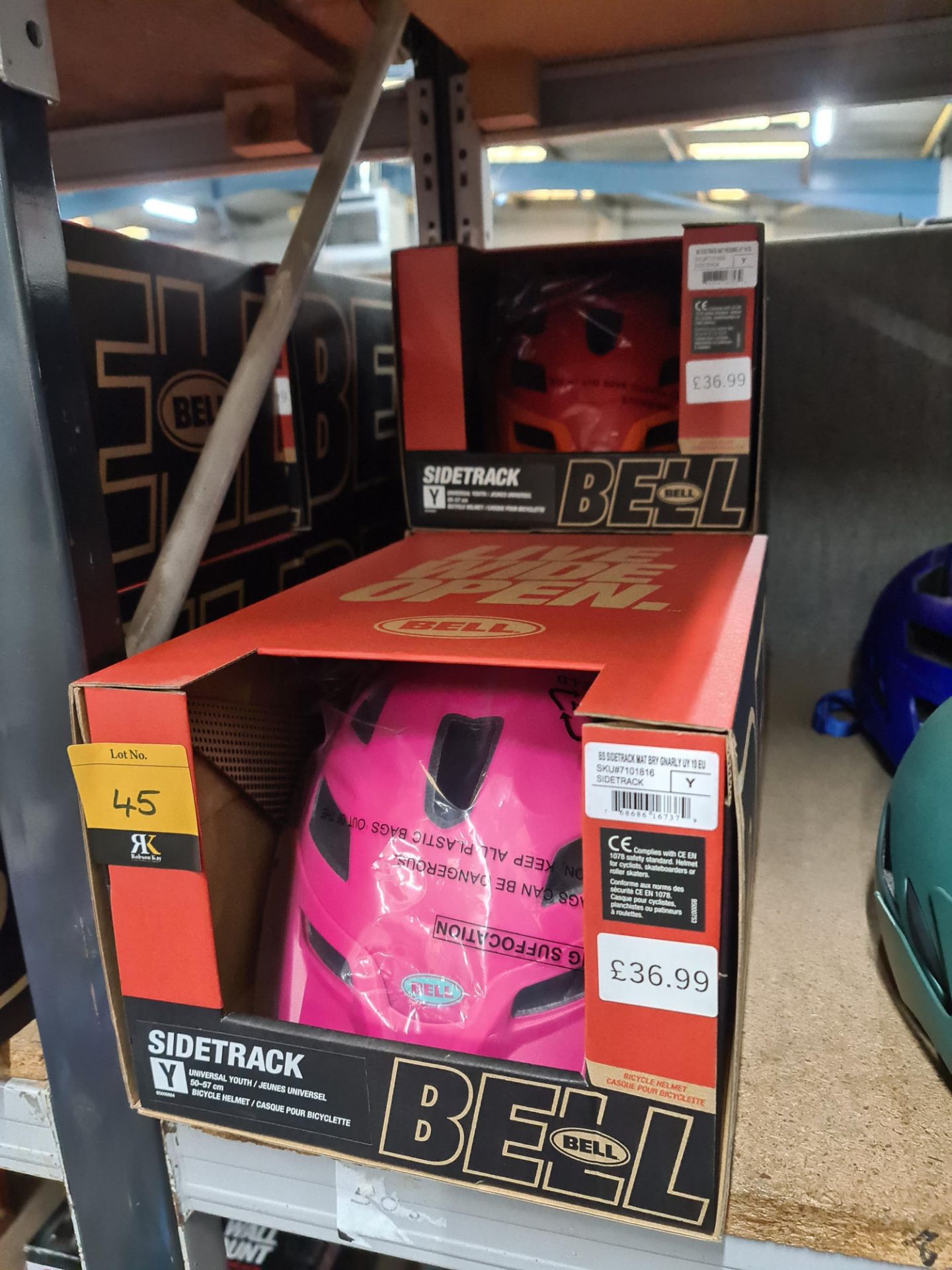 3 off Bell sidetrack bicycle helmets, all sized Y (universal youth), all individually boxed