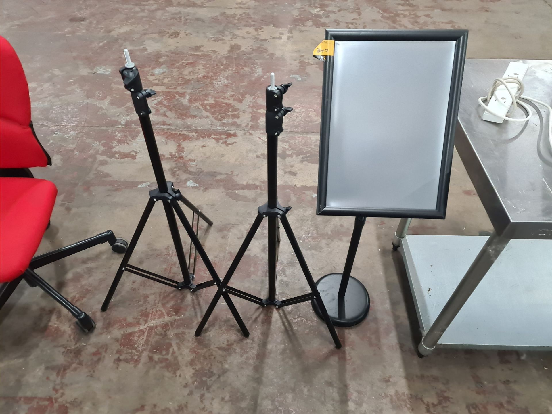 Miscellaneous lot comprising 2 off tripods plus height adjustable display stand