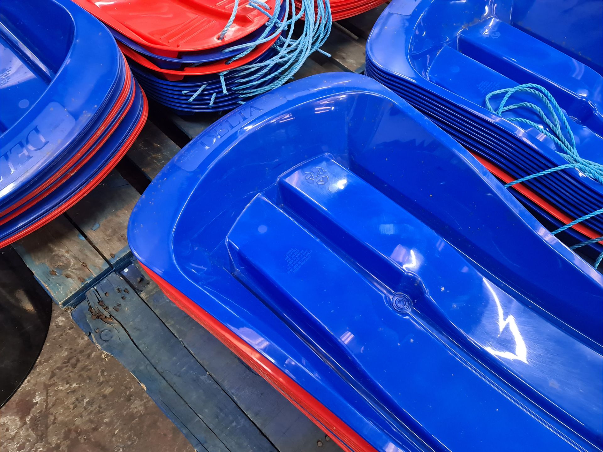 10 off Delta sledges - mixed lot of blue and red. NB - damage has been spotted to one sledge - Image 3 of 5