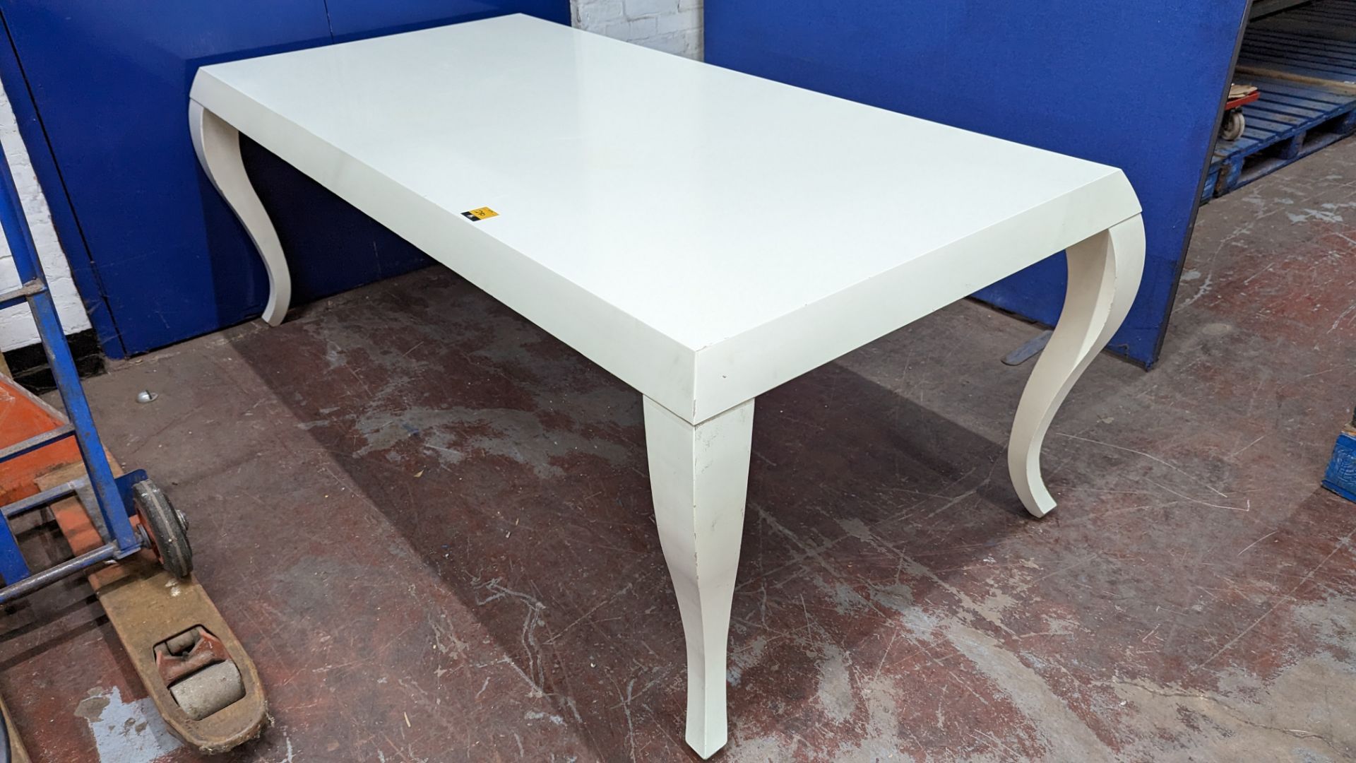 Large painted wooden table with detachable legs, max dimensions approximately 202 cm x 98 cm