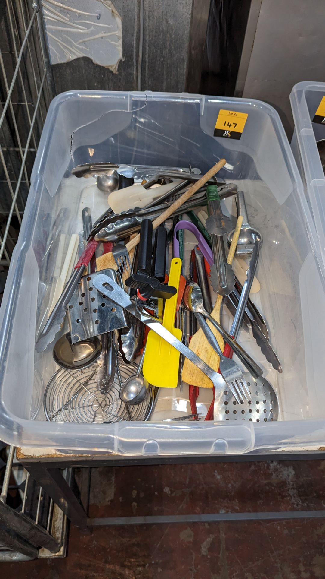 The contents of a crate of utensils